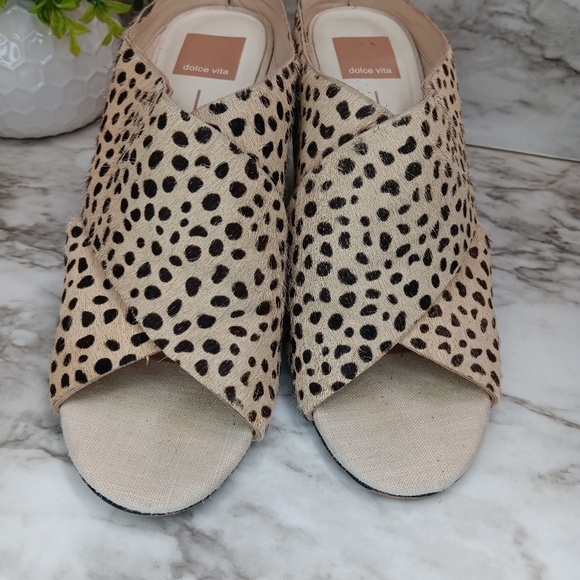 DOLCE VITA JAVI Women Leopard Cross SlipOn Mule Sandals Size 8.5 Block Heels - Picture 4 of 9